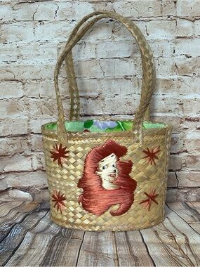 ARIEL Little Mermaid Woven Raffia Straw Purse Shoulder Small Beach Bag Tote